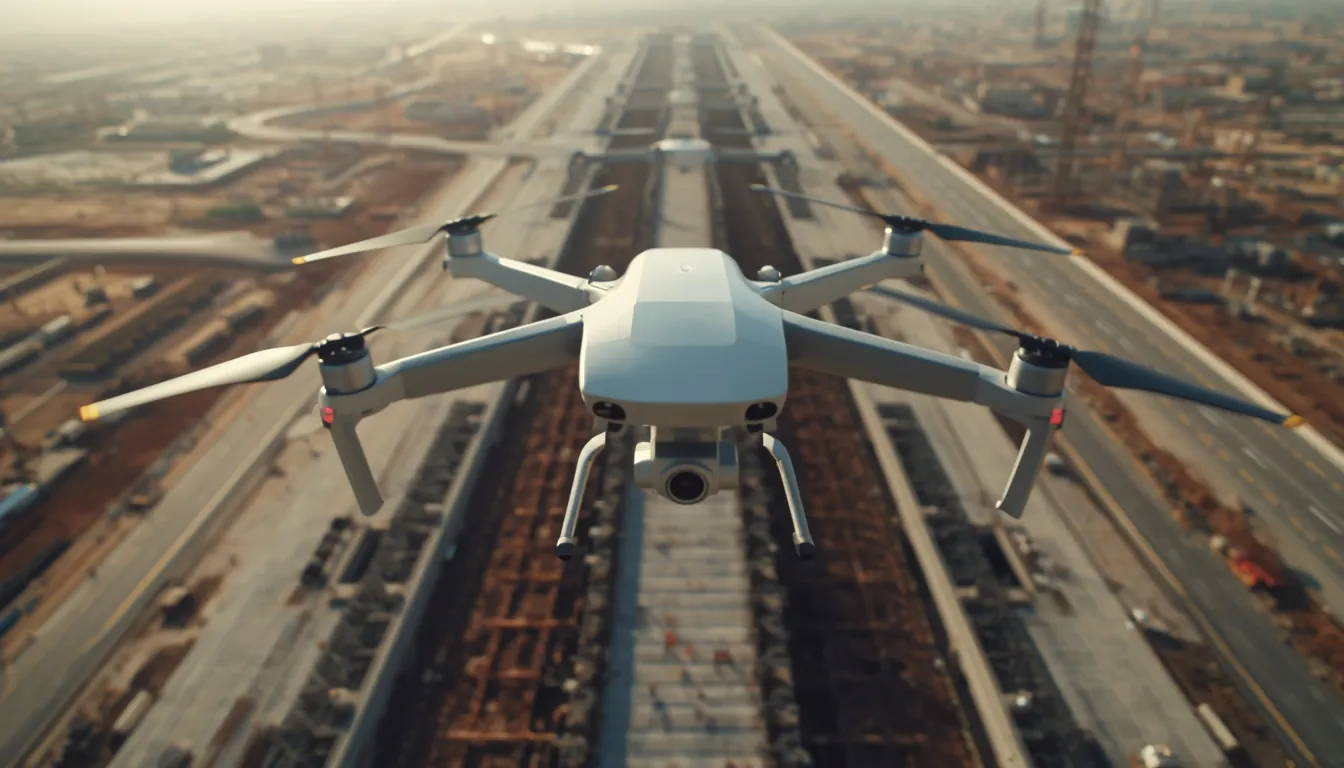 Drone flying over a construction site